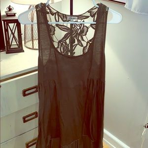 Long, olive green flowy/lace tank top
